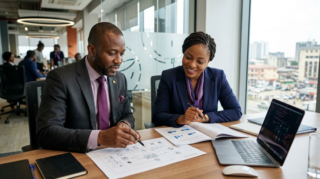 Consultants examinant un rapport d'audit