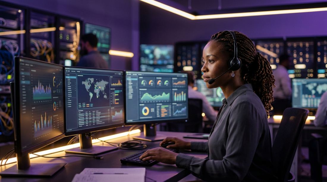 Ingénieure du support surveillant des tableaux de bord